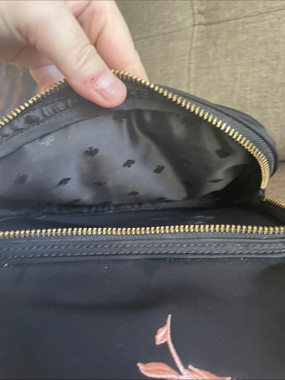 Kate Spade Black Mini Backpack with Pink Floral Embroidery Design - Picture 5 of 8
